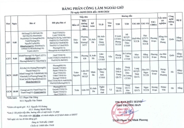 Lịch ngoài giờ từ 4/5 đến 31/5/2026